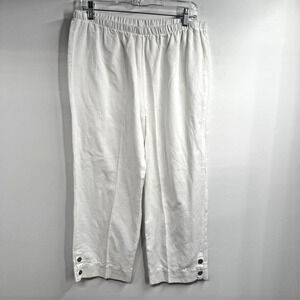 Hot Cotton Linen Cotton Pants Womens L White Cropped Pull On Coastal Minimalist